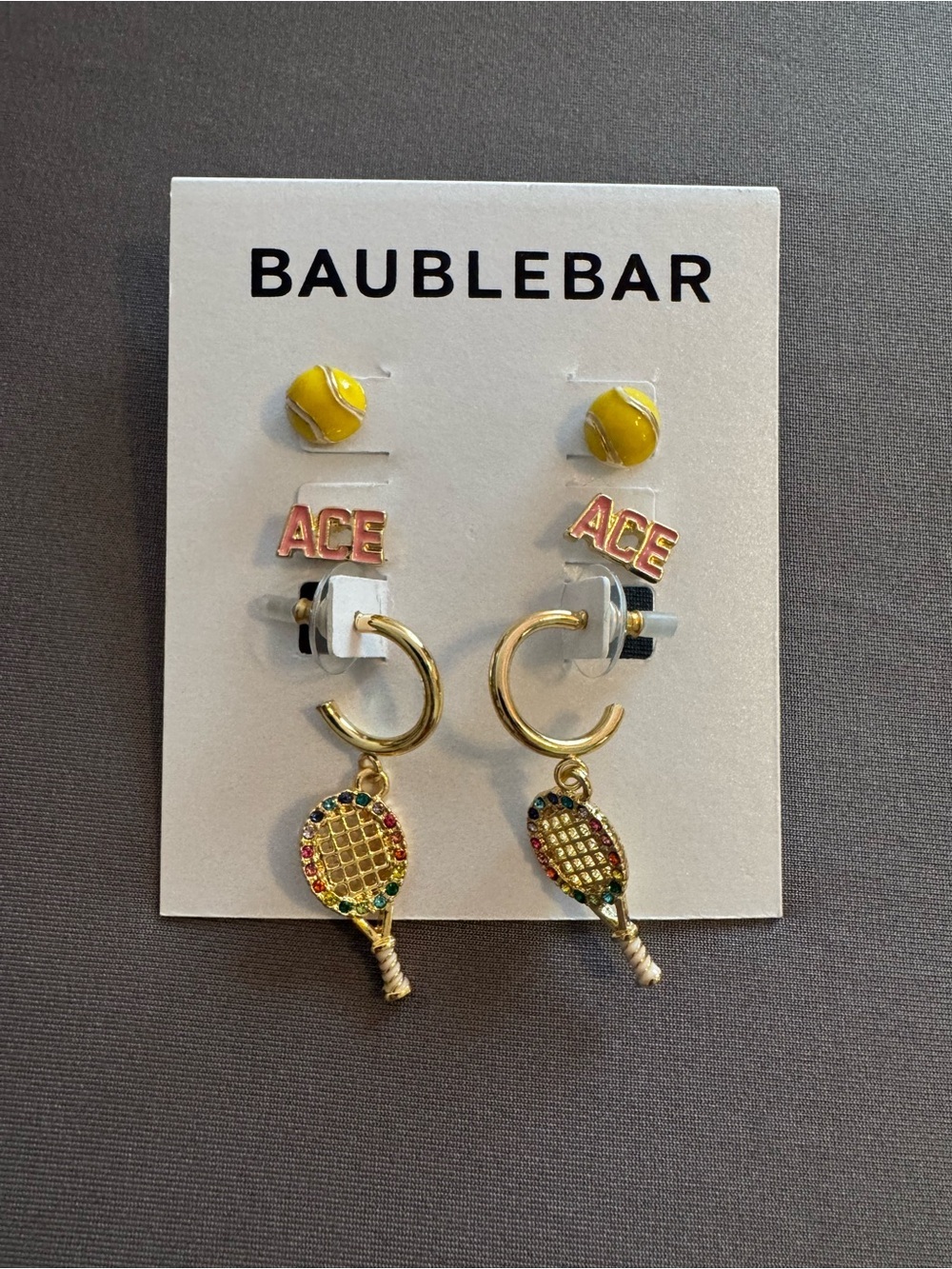 BaubleBar Tennis Racket Multi-Color Gold Hoop Earrings Set